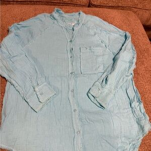 Aerie Light Blue Linen Top